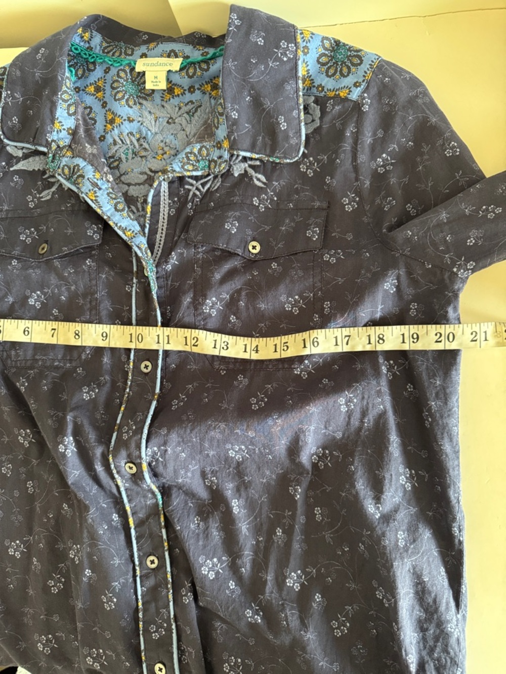 Sundance Blue Ditsy Floral Western Embroidered Long Sleeve Shirt size M - Picture 5 of 7